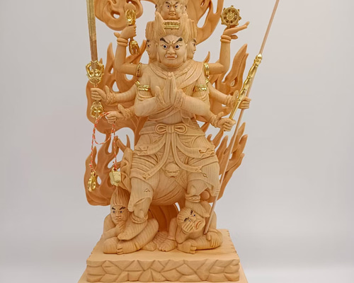 総ケヤキ材　仏教工芸品　木彫仏像　最高級品　仏師手仕上げ品　大元帥明王立像 新作 総ケヤキ材 仏教工芸品 木彫仏像 最高級品 仏師手仕上げ品