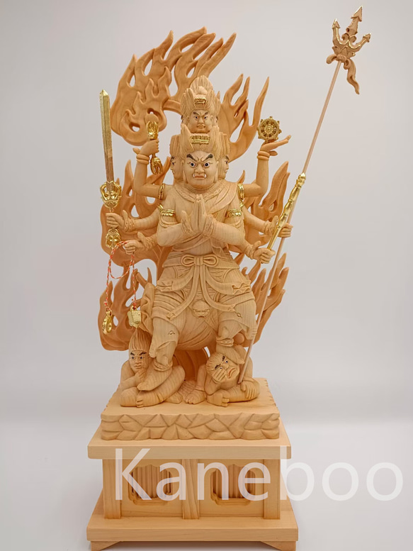 最高級 木彫仏像 大元帥明王立像 彫刻 本金 切金 天然木檜材