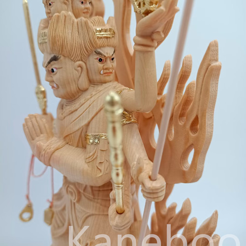 最高級 木彫仏像 大元帥明王立像 彫刻 本金 切金 天然木檜材