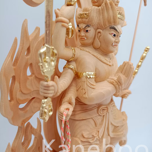 珍品 木彫り 仏像 五大明王神像 彫刻 彩繪 本金 切金 天然木檜材 五大明王 五大尊像 高さ33cm 五大力 桧製 木彫り 仏像 : 仏像と