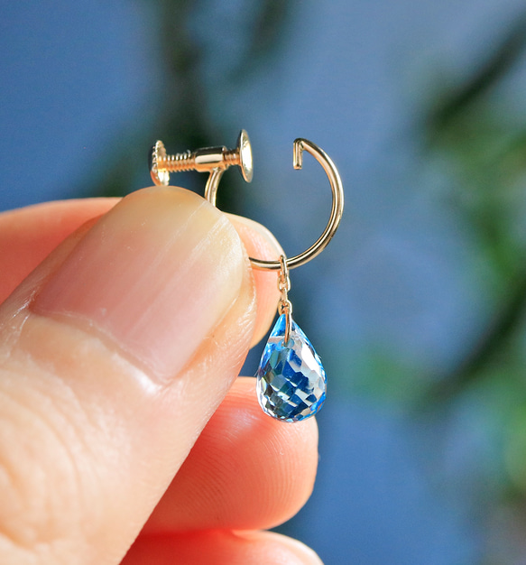 十一月生日石單顆藍色托帕石（Briolette 切割）K10 耳環 ~ESPOIR~ 第3張的照片