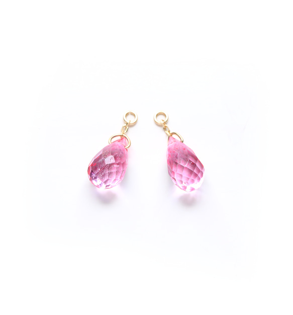 十一月生日石單顆粉色托帕石（Briolette 切割）K10 耳環 ~ESPOIR~ 第2張的照片