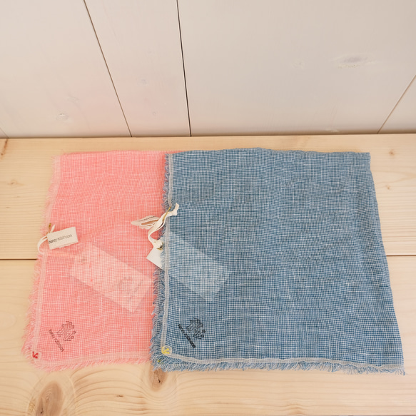 linen houndstooth check scarf blue or pink 第20張的照片