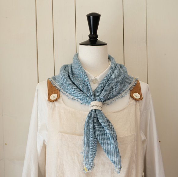 linen houndstooth check scarf blue or pink 第9張的照片