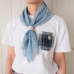 linen houndstooth check scarf blue or pink 第1張的照片