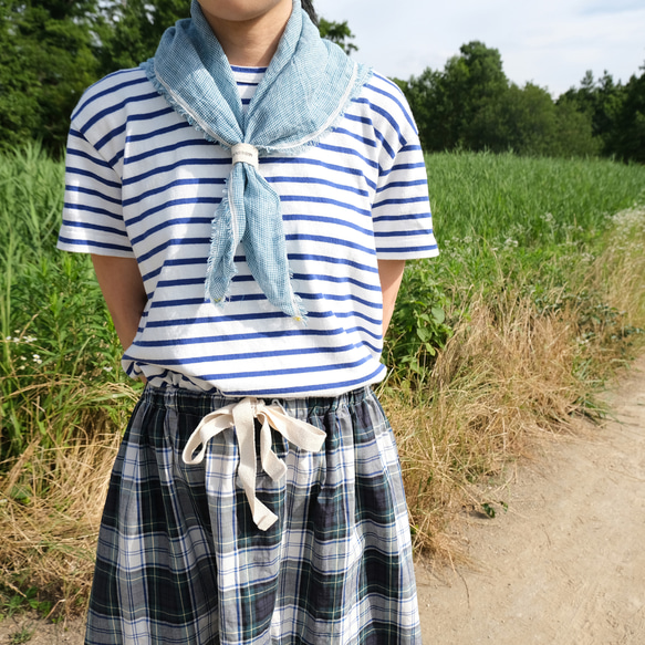 linen houndstooth check scarf blue or pink 第7張的照片