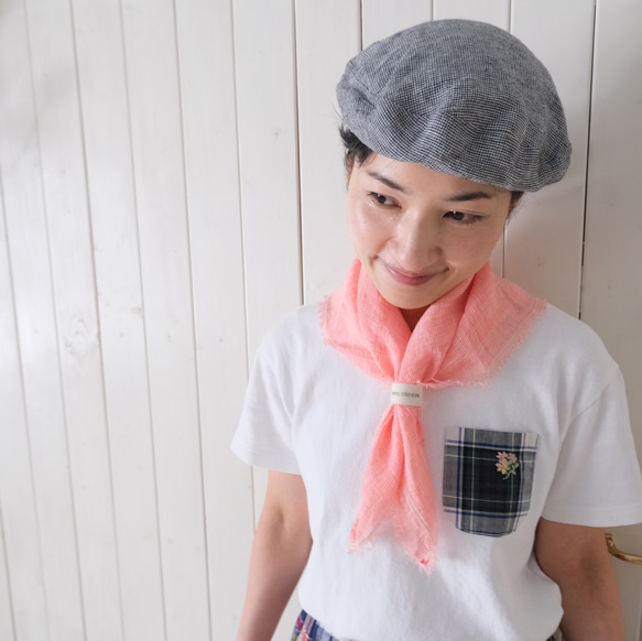 linen houndstooth check scarf blue or pink 第3張的照片