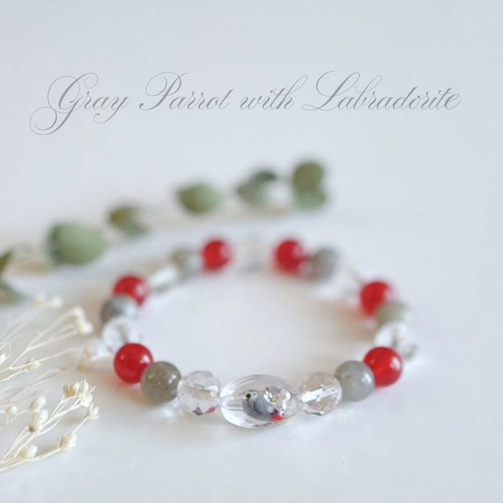 ヨウム＆ラブラドライトブレスレット・ルビーアゲート、水晶 5,776円