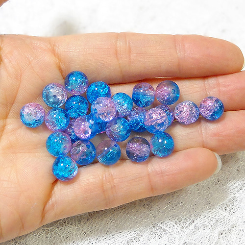 クラックガラスビーズ ブルー×ピンクツートン 8mm 35g（50粒前後） B 