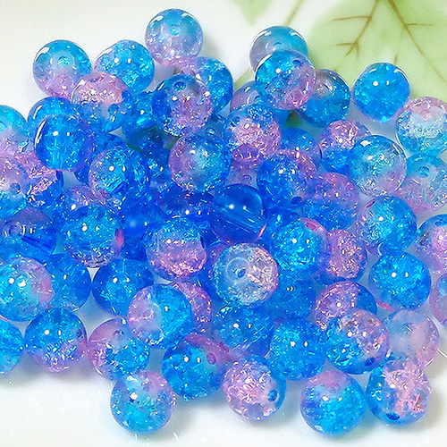 クラックガラスビーズ ブルー×ピンクツートン 8mm 35g（50粒前後） B 