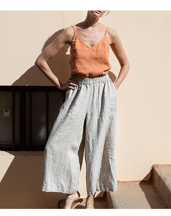 オプションのXLサイズ Vネック女性用リネンコットンキャミソール スリングの調節可能な長さ 11枚目の画像