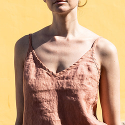 オプションのXLサイズ Vネック女性用リネンコットンキャミソール スリングの調節可能な長さ 10枚目の画像