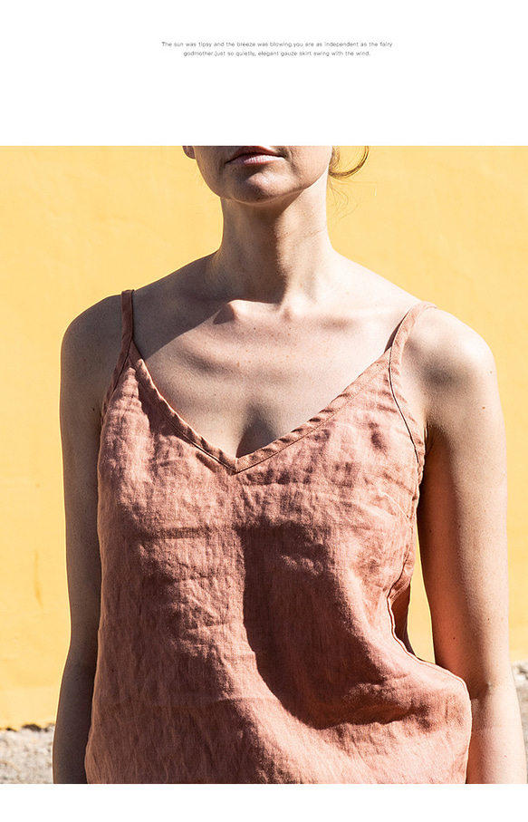 オプションのXLサイズ Vネック女性用リネンコットンキャミソール スリングの調節可能な長さ 10枚目の画像