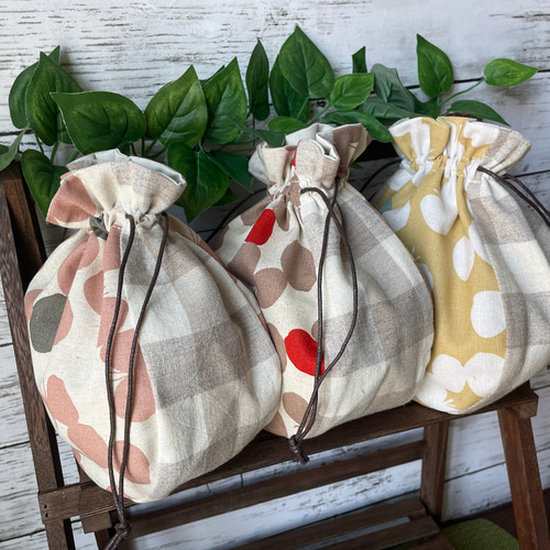 色んなリネンのまるころりん巾着♪