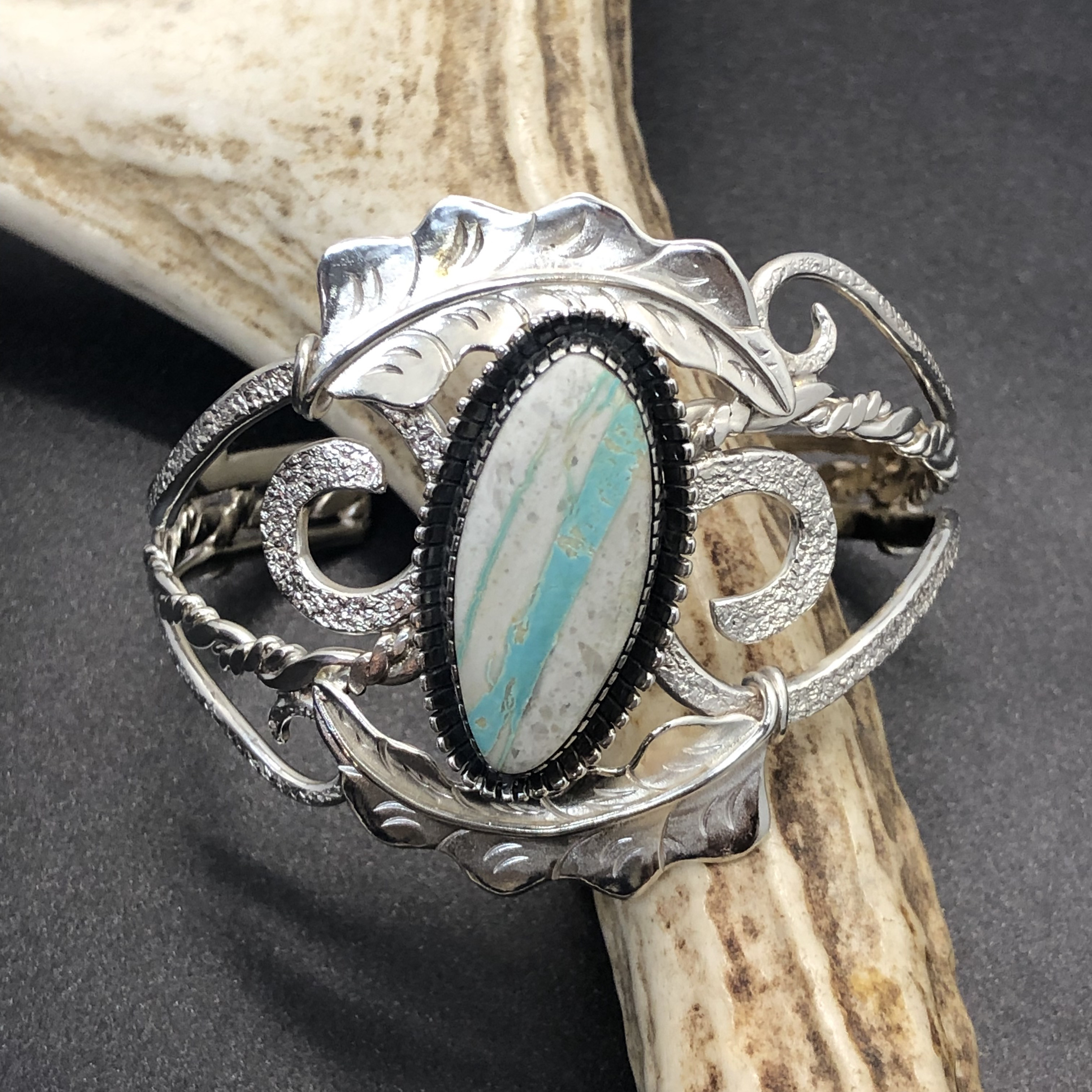 CB-13 オリジナル シルバーバングル ロイストン リボンターコイズ ハンドメイドバングル