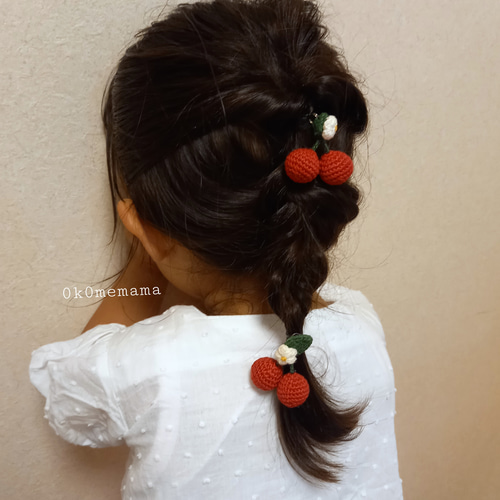 単品】さくらんぼ あみぐるみ ヘアゴム ベビークリップ（ベビー