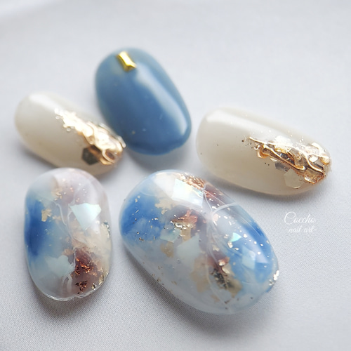 No.327 ネイルチップ　ジェルネイル　葡萄　　青　ニュアンス　キラキラ　秋 No.327 ネイルチップ ジェルネイル 葡萄 青 ニュアンス キラキラ 秋