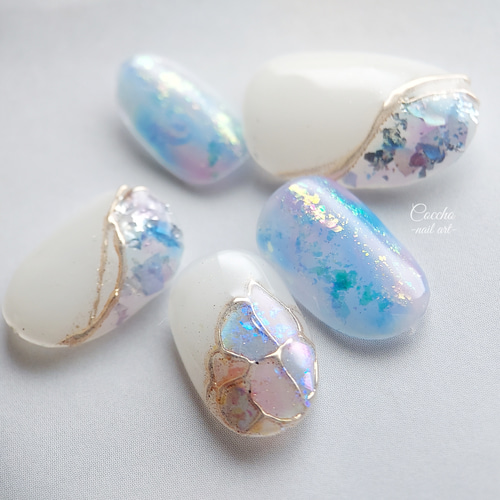 No.92 ジェルネイル ネイルチップ シェルネイル ニュアンスネイル 水色