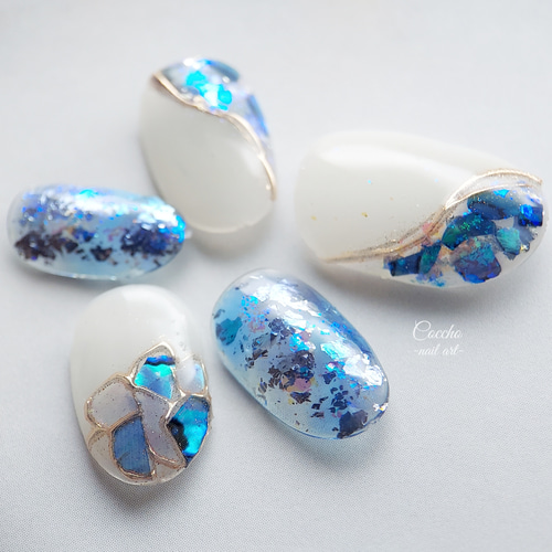 No.327 ネイルチップ　ジェルネイル　葡萄　　青　ニュアンス　キラキラ　秋 No.327 ネイルチップ ジェルネイル 葡萄 青 ニュアンス キラキラ