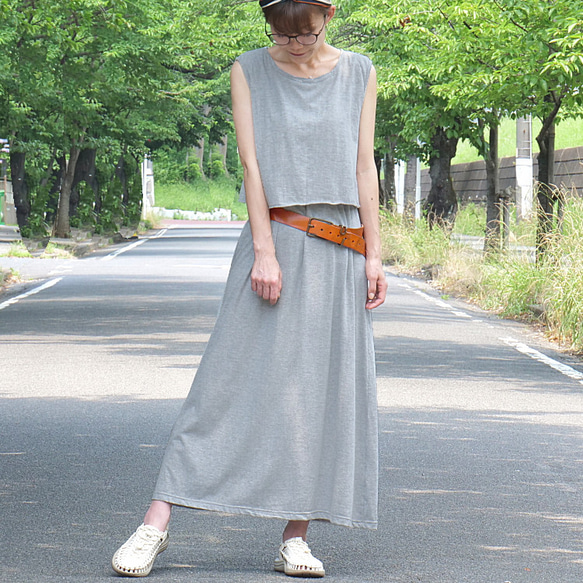 ノースリーブ グレー ワンピース 美品 skep 2wayvネックノースリーブ