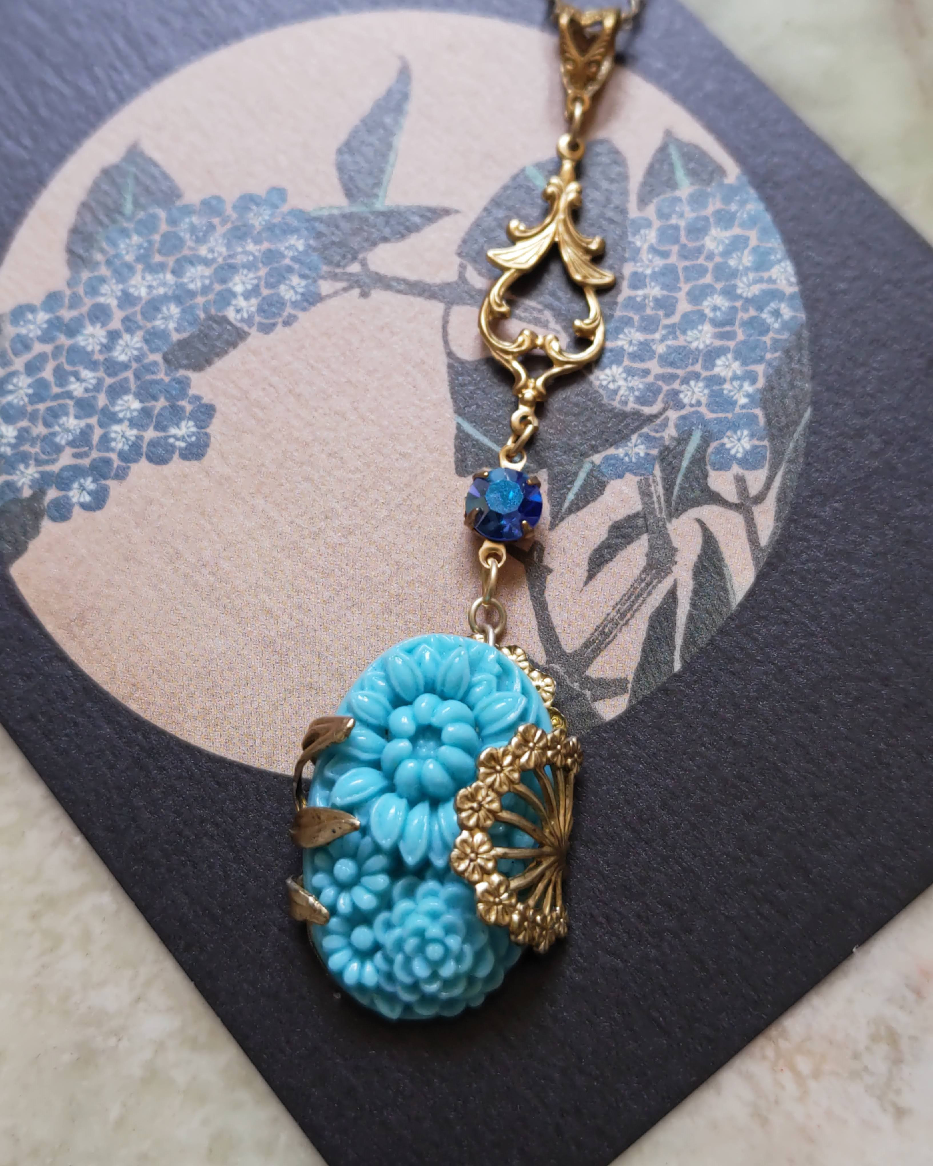ジャパンヴィンテージターコイズ＋タンポポフィリグリー　ペンダント