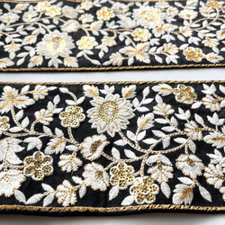 【50cm】インド刺繍リボン 　ブラック　シルク　フラワー　GS436 4枚目の画像