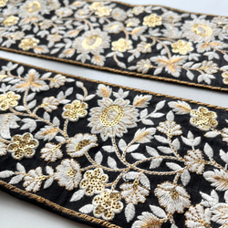 【50cm】インド刺繍リボン 　ブラック　シルク　フラワー　GS436 3枚目の画像