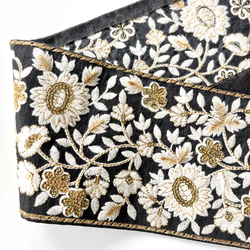 【50cm】インド刺繍リボン 　ブラック　シルク　フラワー　GS436 6枚目の画像