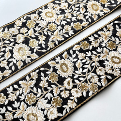 【50cm】インド刺繍リボン 　ブラック　シルク　フラワー　GS436 1枚目の画像