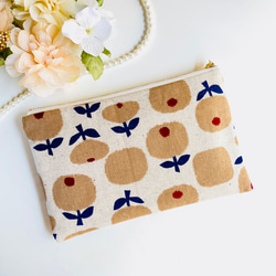 ＊北欧風＊綿麻＊フラットポーチ＊通帳入れ＊お薬手帳入れ＊20センチファスナー 5枚目の画像