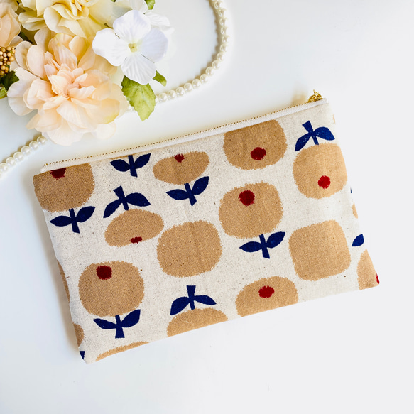 ＊北欧風＊綿麻＊フラットポーチ＊通帳入れ＊お薬手帳入れ＊20センチファスナー 5枚目の画像