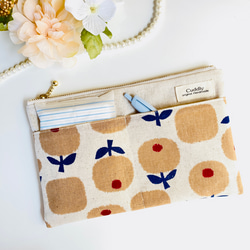 ＊北欧風＊綿麻＊フラットポーチ＊通帳入れ＊お薬手帳入れ＊20センチファスナー 7枚目の画像