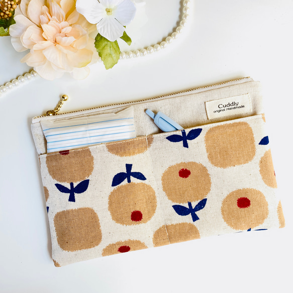 ＊北欧風＊綿麻＊フラットポーチ＊通帳入れ＊お薬手帳入れ＊20センチファスナー 7枚目の画像