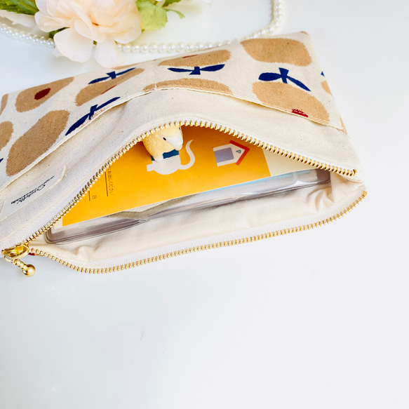＊北欧風＊綿麻＊フラットポーチ＊通帳入れ＊お薬手帳入れ＊20センチファスナー 11枚目の画像