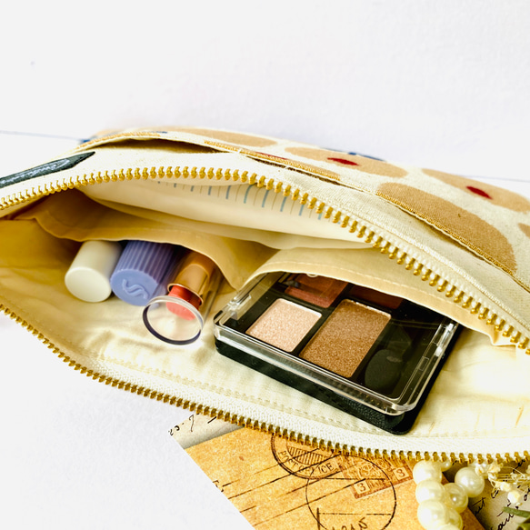 ＊北欧風＊綿麻＊フラットポーチ＊通帳入れ＊お薬手帳入れ＊20センチファスナー 14枚目の画像