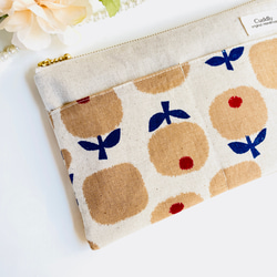 ＊北欧風＊綿麻＊フラットポーチ＊通帳入れ＊お薬手帳入れ＊20センチファスナー 2枚目の画像