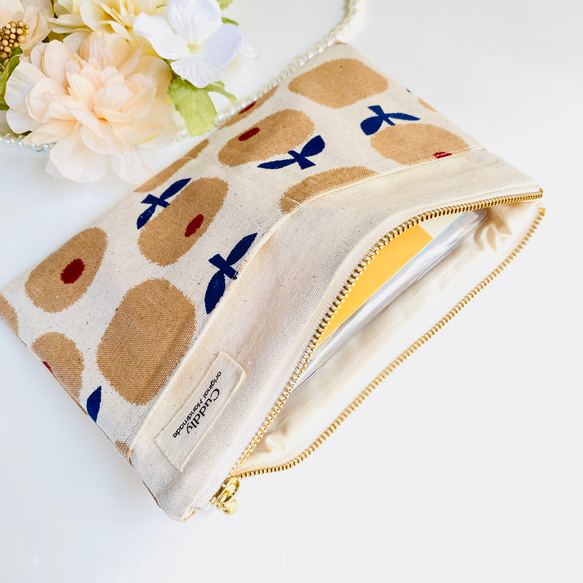 ＊北欧風＊綿麻＊フラットポーチ＊通帳入れ＊お薬手帳入れ＊20センチファスナー 12枚目の画像