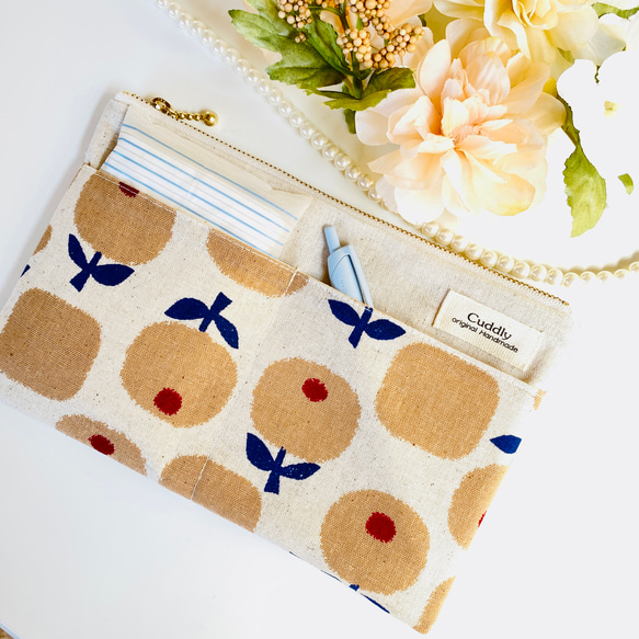＊北欧風＊綿麻＊フラットポーチ＊通帳入れ＊お薬手帳入れ＊20センチファスナー 8枚目の画像