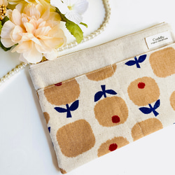 ＊北欧風＊綿麻＊フラットポーチ＊通帳入れ＊お薬手帳入れ＊20センチファスナー 3枚目の画像