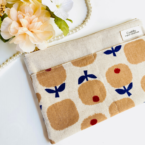 ＊北欧風＊綿麻＊フラットポーチ＊通帳入れ＊お薬手帳入れ＊20センチファスナー 3枚目の画像