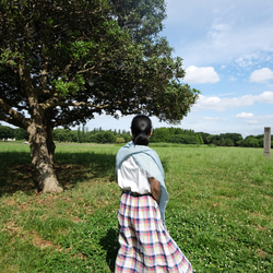 linen houndstooth check stall 　 blue or pink 第7張的照片