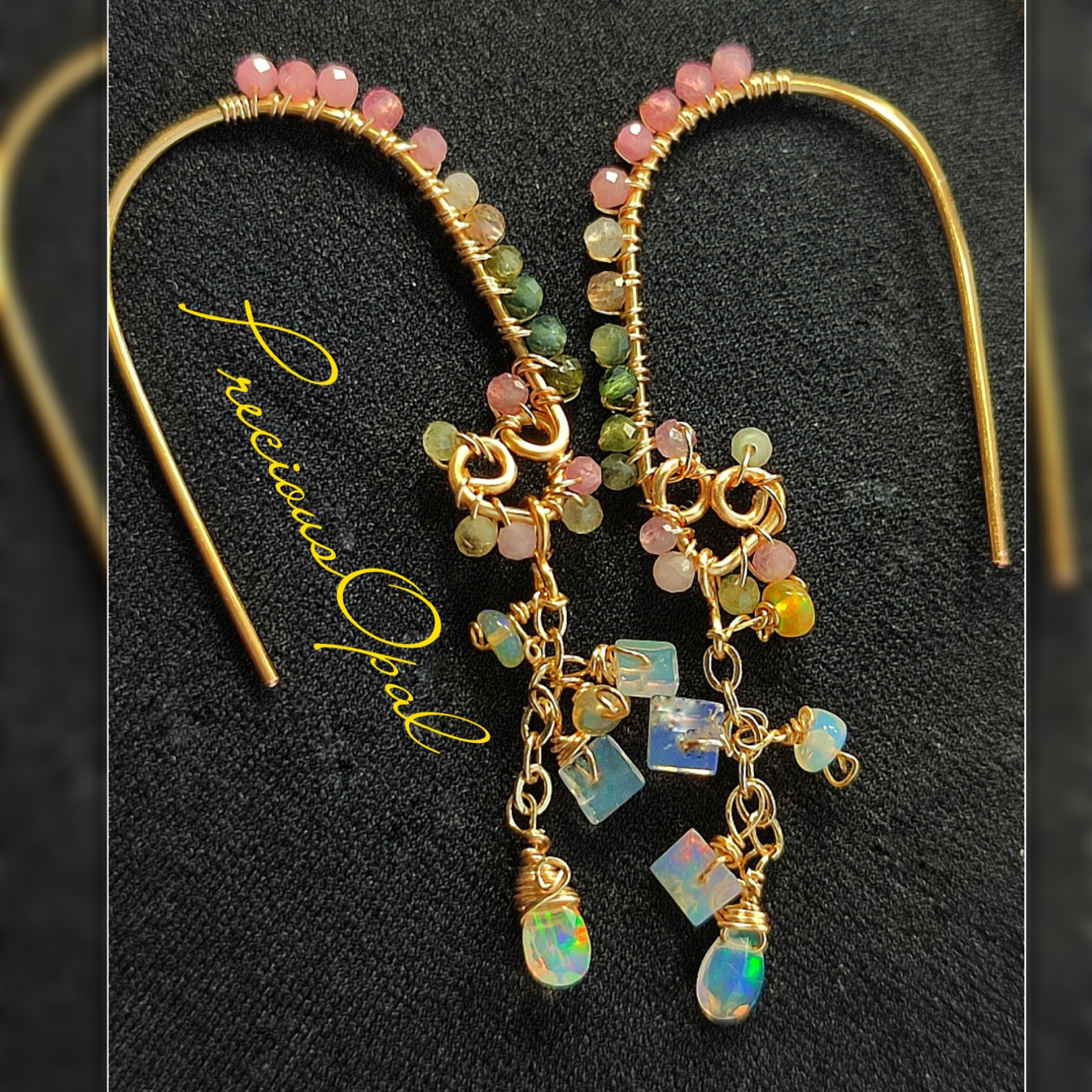 14kgf  AAA【マルチトルマリン　プレシャスオパール　ピアス】　宝石箱