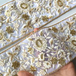 【50cm】インド刺繍リボン 　ホワイト　チュール　フラワー　GN437 1枚目の画像