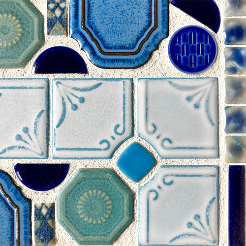 再販4】レトロな青 美濃焼 レトロタイル インテリア タイルトレー