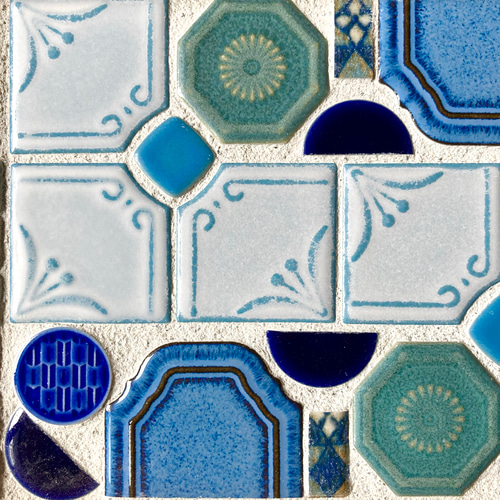 再販4】レトロな青 美濃焼 レトロタイル インテリア タイルトレー