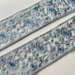 【50cm】インド刺繍リボン 　ライトブルー　チュール　ペイズリー　GN438 2枚目の画像