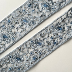 【50cm】インド刺繍リボン 　ライトブルー　チュール　ペイズリー　GN438 7枚目の画像