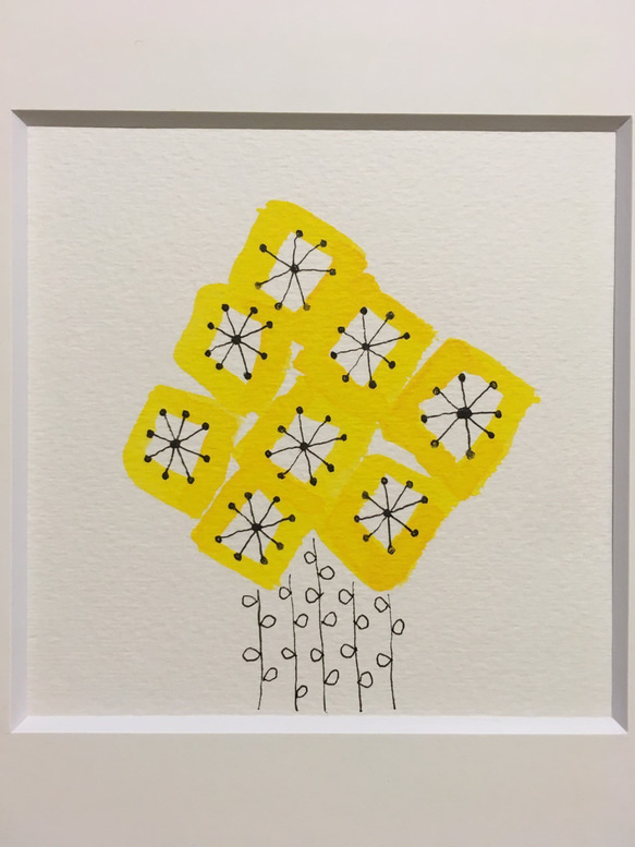 マット付き原画　マット外寸20×20センチ　［黄色い花］ 2枚目の画像