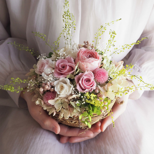 花摘みアレンジメント＊ふんわり優しいピンク＊プリザーブドフラワー