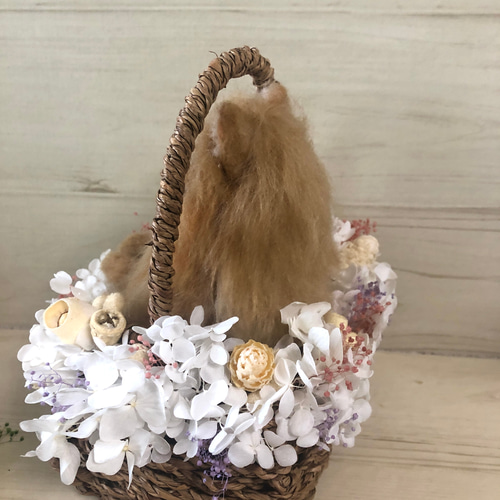 羊毛フェルト　オーダーフラワーバスケット　ワンちゃん どきぽこ様 羊毛フェルト オーダーフラワーバスケット ワンちゃん 羊毛